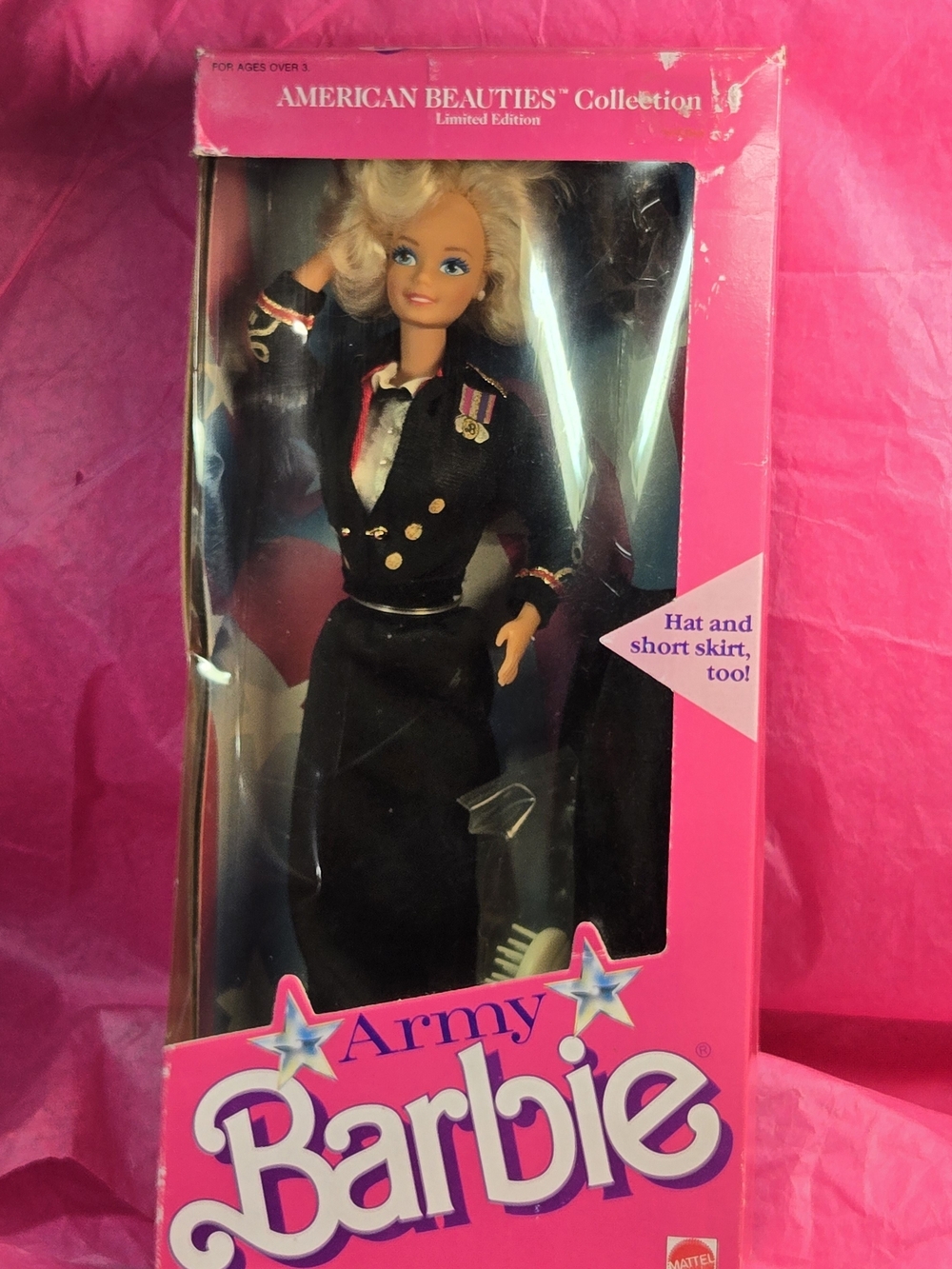 NRFB Damaged Box Vintage 1989 Army Barbie Doll American Beauties Mattel #3966